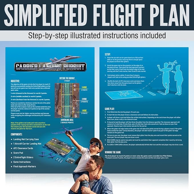 Carrier Landing Pursuit - Indoor Outdoor Toys Toss Game with Foam Gliders, Aircraft Carrier Landing Challenge, Airplane Toy, Glider, Toy Planes, Flying Toys, Air Plane Toy, Novelty Board Games & Toys