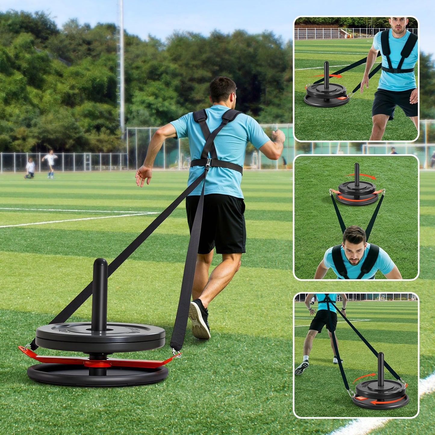 VEVOR Weight Sled, Steel Power Sled, Fitness Strength Training Pull Push Running Sled, Fitness Workout Sled Push Gym Equipment, with Harness, Compatible 2 in Weight Plates, Orange & Black