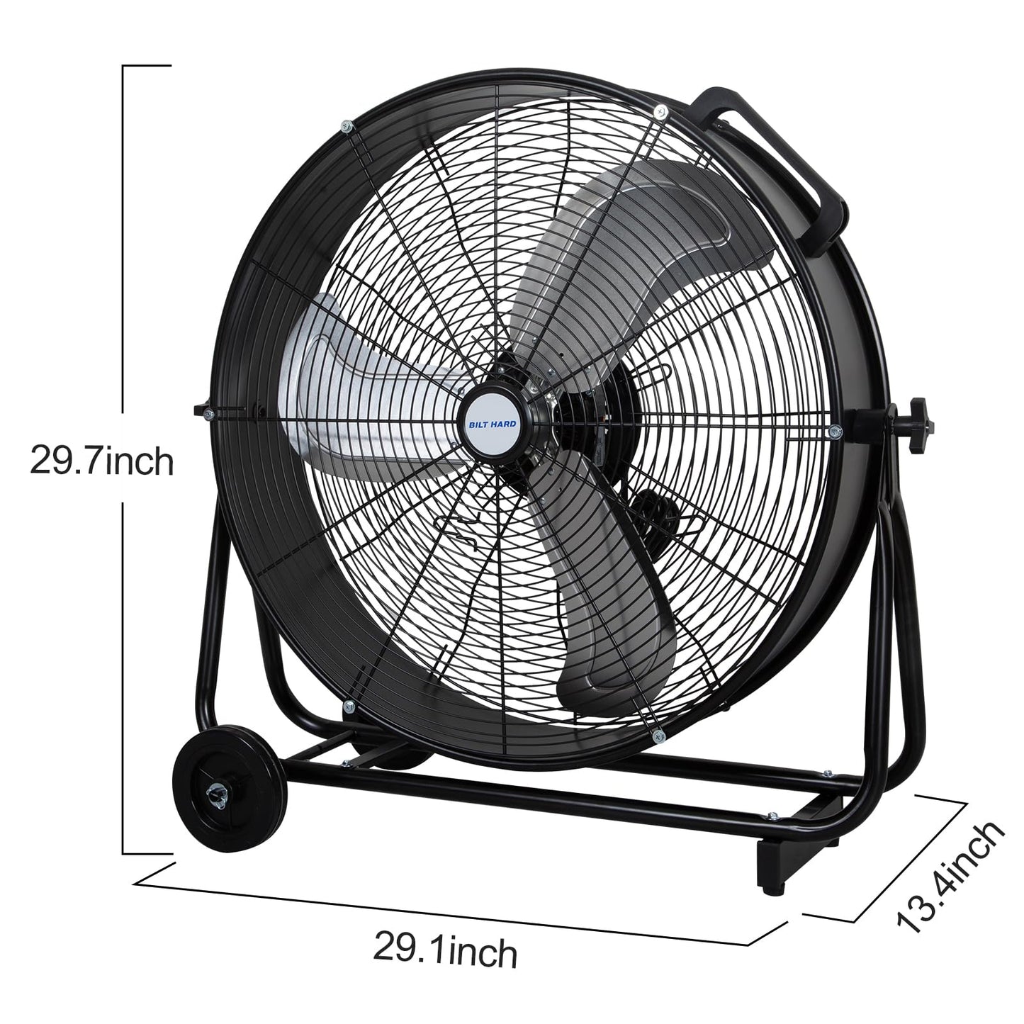 BILT HARD 24" 8100 CFM High Velocity Drum Fan, 3 Speeds Heavy Duty Tilt Metal Floor Shop Fan, Commercial Industrial Use for Garage, Factory, Warehouse, Black