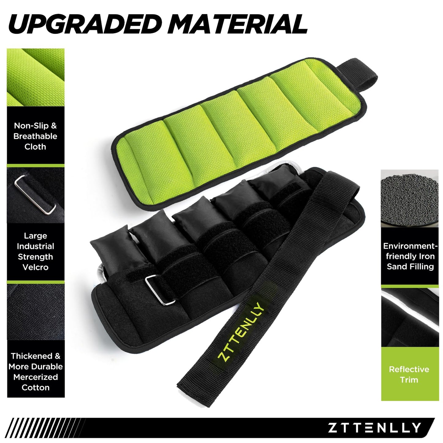 Adjustable Ankle Weights 1-5/10/15/20LBS Pair with Carry Bag - Breathable Fabrics, Reflective Trim - Strength Training Leg Wrist Arm Ankle Walking Weights Sets for Women Men Kids