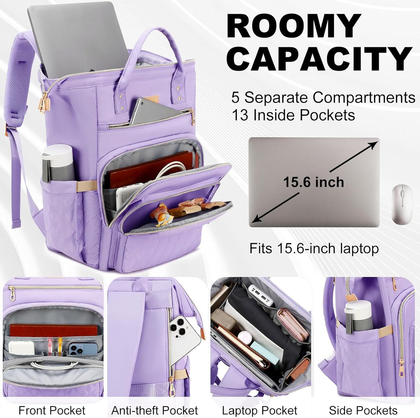 Backpack, 15.6 inch Backpack Backpack Backpack Backpack, Lunch Laptop with Insulated Lunch Bag, Cooler for Women, Large