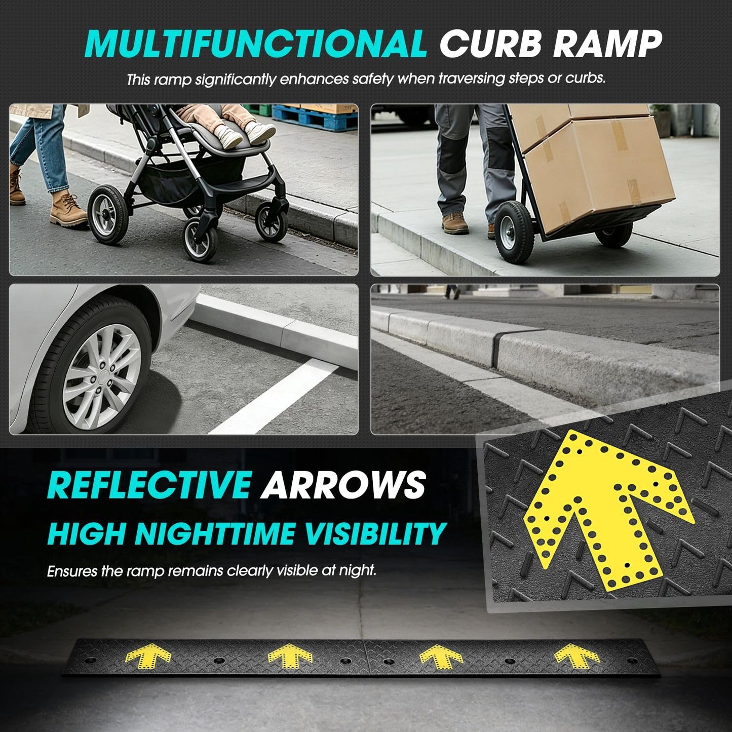 DNA Motoring 2pcs 4.5" Rise Rubber Arrow Curb Ramp Heavy Duty Loading Threshold Ramp 37.4" W x 11.8" D x 4.5" H for Loading Dock, Warehouse, Motorcycles, Cars, TOOLS-00650