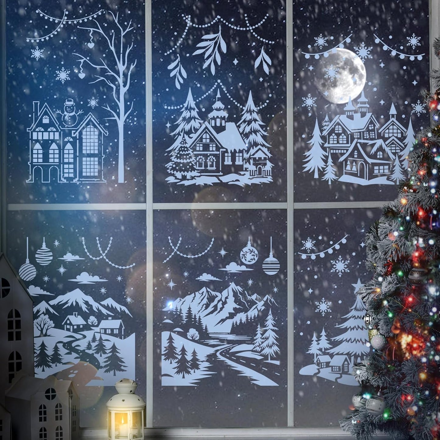 Skiennix 12 Pcs Christmas Stencils - Large Reusable Holiday Templates for DIY Window Decor | 13.78 x 11 Inch