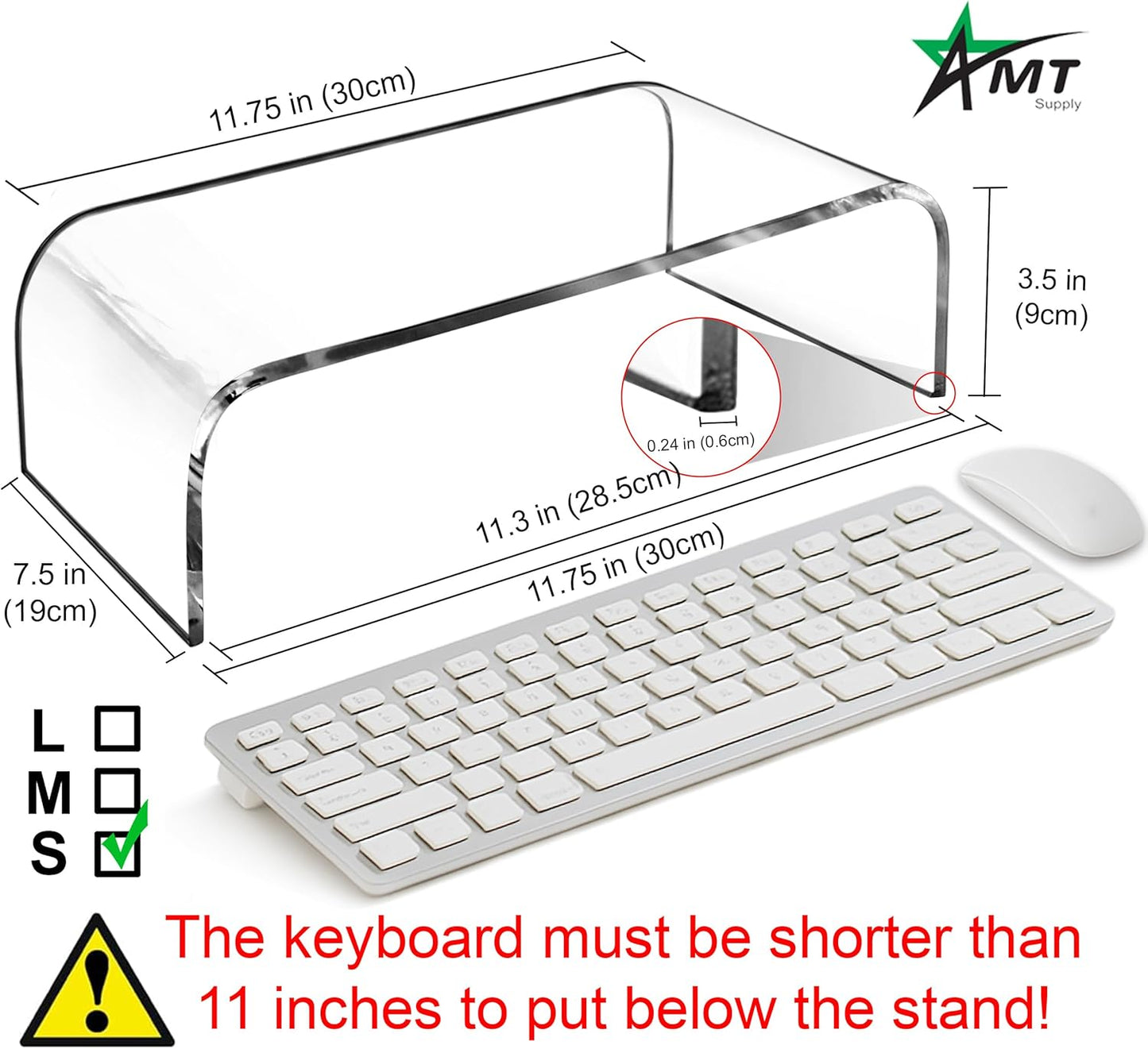 AMT Acrylic Laptop Monitor Stand & Computer Riser with Cat Keyboard Protector, Space-Saving Design, Extra Storage