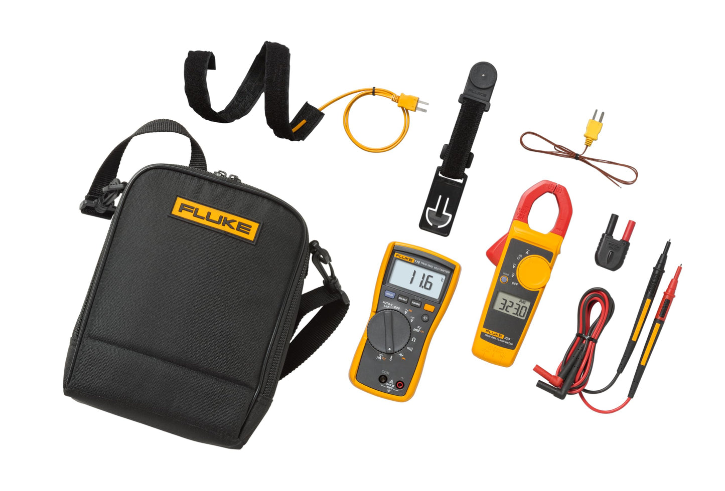 Fluke 116/323 Multimeter and Clamp Meter HVAC Combo Kit, AC/DC Voltage, AC Current 400 A, Microamps to Test Flame Sensors, Includes Temp Probe, Test Leads, TPAK and Carrying Case
