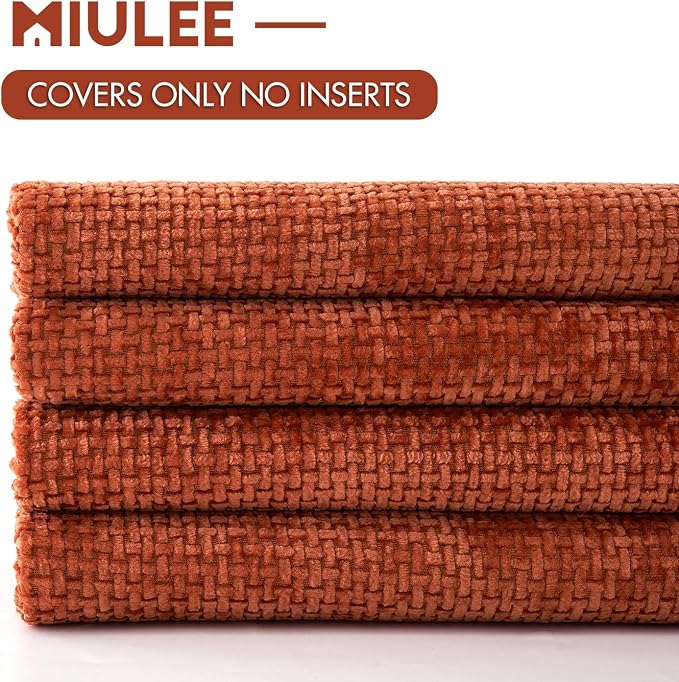 MIULEE Pack of 4 Couch Throw Pillow Covers 20x20 Inch Burnt Orange Soft Decorative Chenille Pillow Covers Farmhouse Accent Cushion Covers for Boho Home Decor Sofa Bedroom Living Room