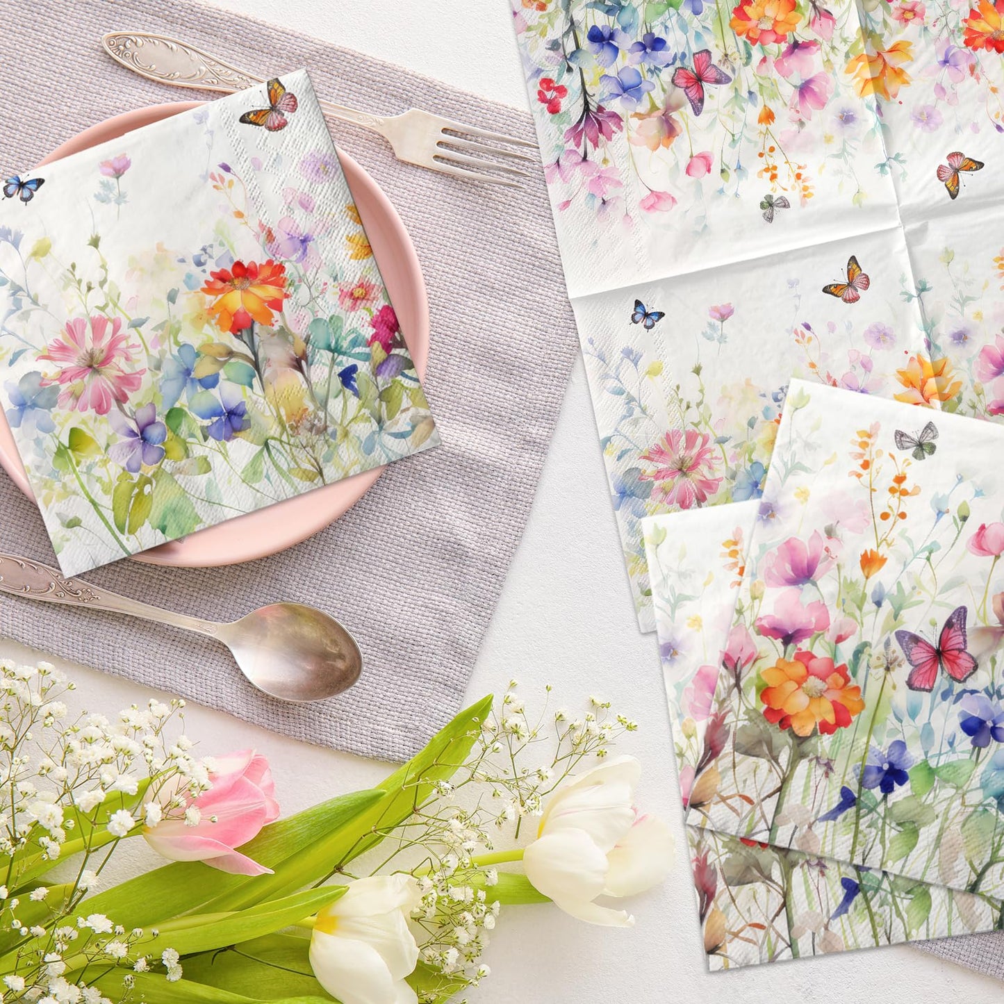 Wildflower Napkins,Wildflower Baby Shower Decorations Wedding Shower Party Napkins Easter Spring Butterfly Floral Theme Napkins Decorations for Bridal Shower,Spring Holiday,Easter Birthday Supplies