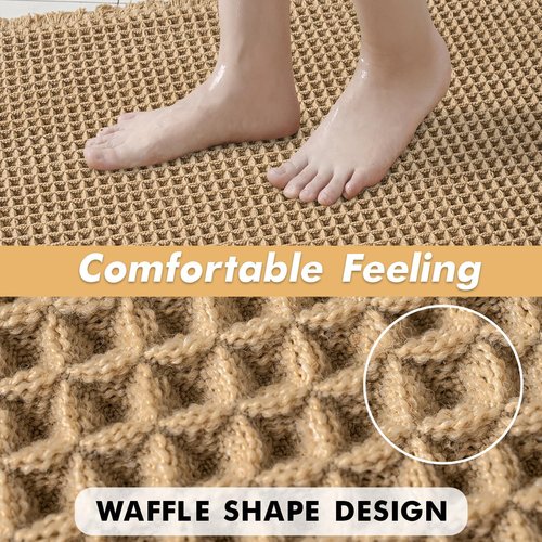 MIULEE Waffle Bathroom Rugs Set of 2 - Non-Slip, Ultra Soft, Super Absorbent Mats | Brown, 18x30 Inch