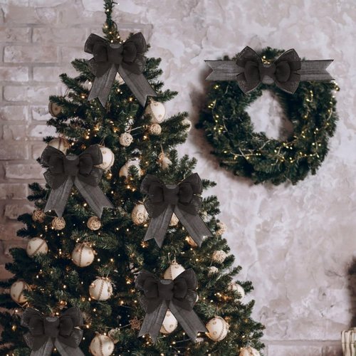Meseey Black Wired Ribbon - Handmade Burlap Bows for Wreaths & Gift Wrapping | 2 Pcs Set