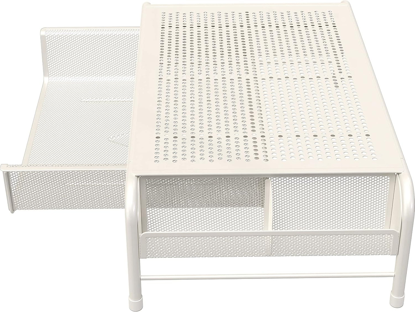 White Metal Monitor Stand with Organizer Drawer - Simple Houseware