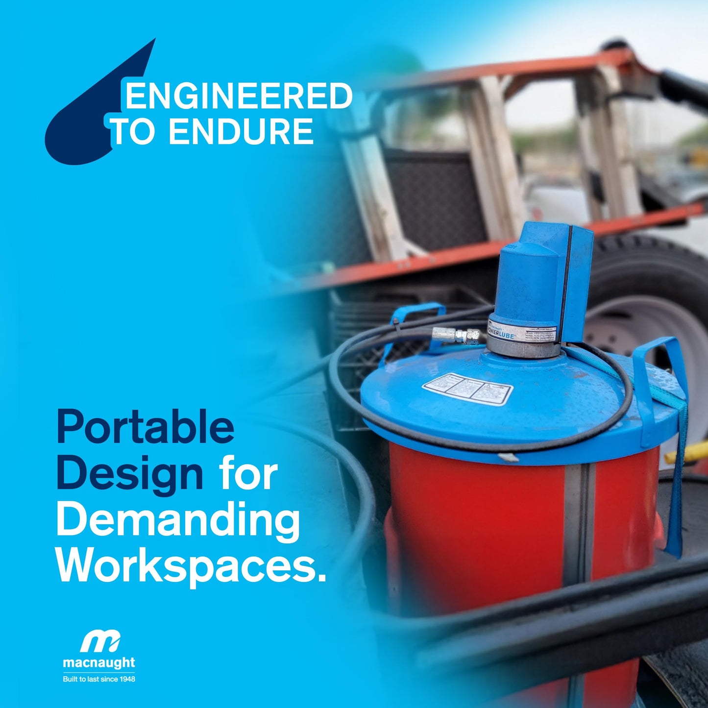 Macnaught Legendary P6TR 50:1 Air-Operated Greasing Pump for 120 lb. Drum. Includes Booster Gun, Hose and Trolley, Low Air Consumption (3CFM)