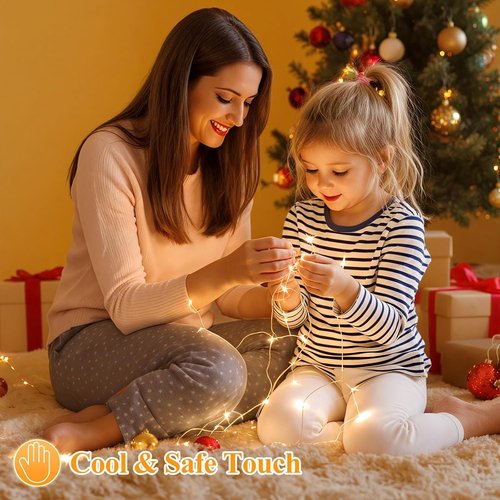 Lakumu Fairy Lights - 12-Pack Battery Operated 7FT Waterproof Silver Wire LED String Lights | Warm White for DIY Decor