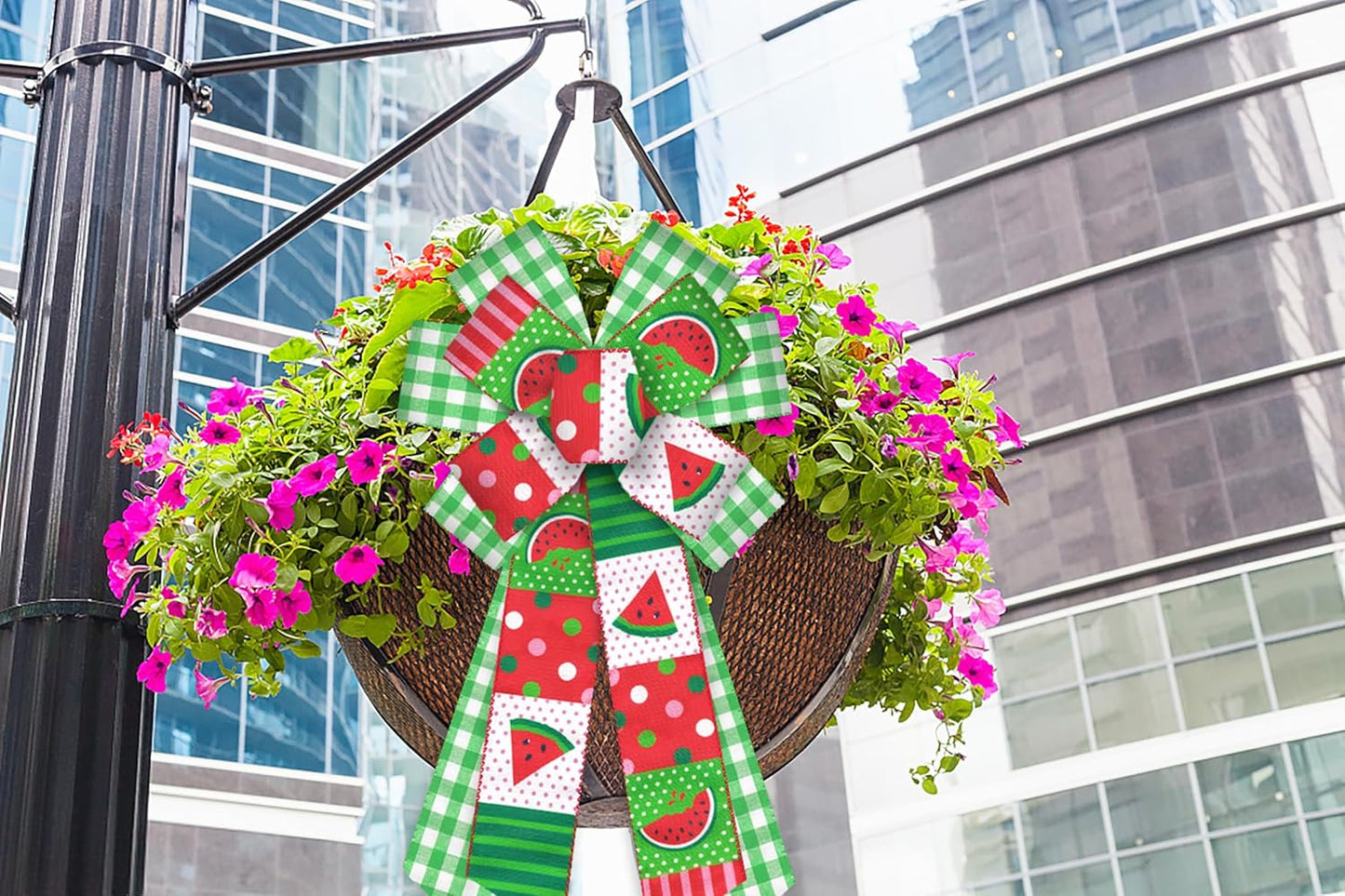 ABTOLS Large Summer Bows - Green White Buffalo Plaid & Watermelon Design | Perfect for Wreaths & Decor