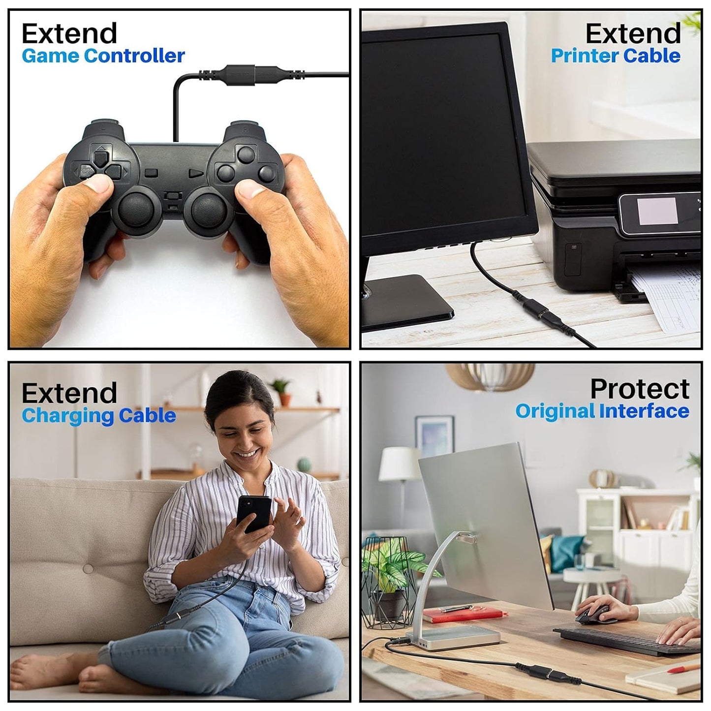 3 Pack 3.0 10 5Gbps 5 USB Extension Cable Feet, USB A Male to Female Extender Cord, Data Transfer for Webcam, Printer