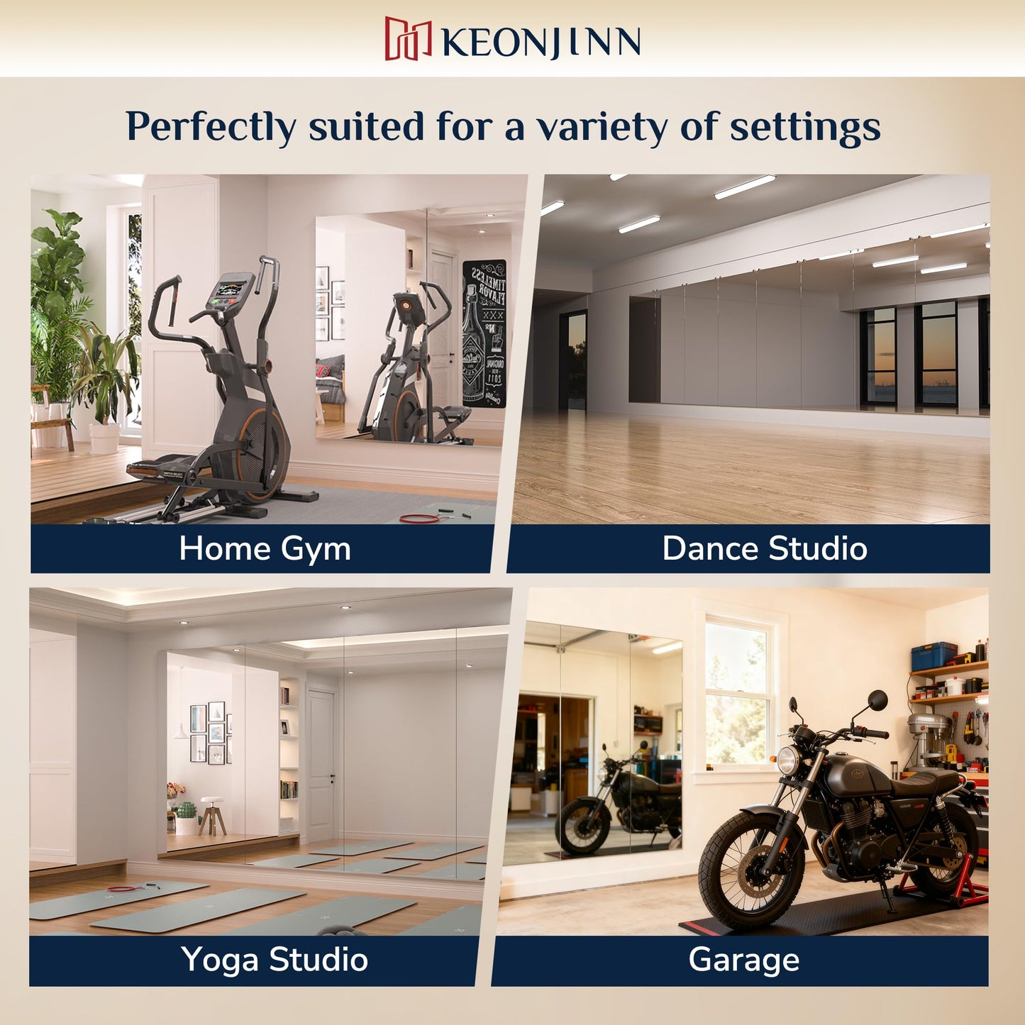 Keonjinn Home Gym Mirror, 72" x 30" Workout Mirrors for Home Gym, Frameless Tempered Glass, Full Body Wall Mirrors for Fitness Exercise, Yoga Room, Dance Studio, Garage