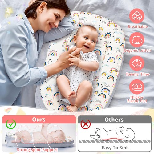 **Baby Lounger | Ultra Soft Organic Cotton Nest for 0-24 Months - Breathable & Portable Design**