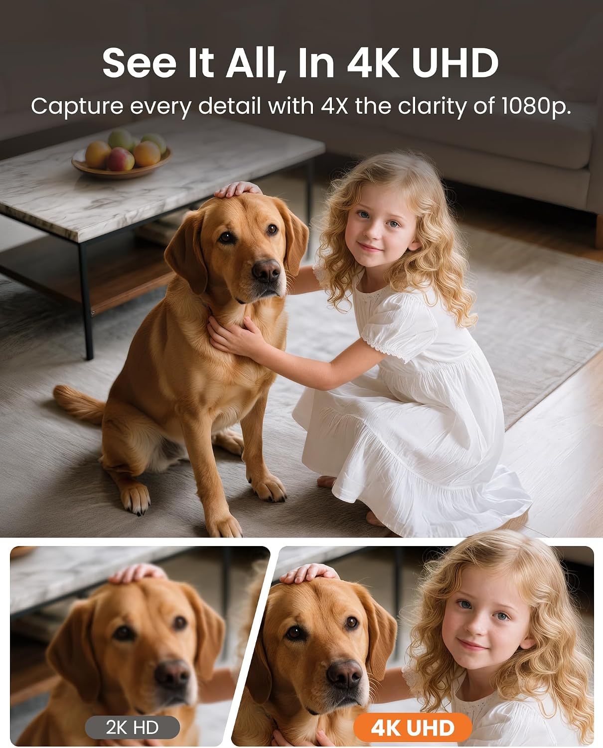 Anlapus A50 4K 2.4/5 64G Pan/Tilt Home Indoor Security Camera, Plug-in WiFi Pet/Baby Monitor with One-Touch Call, AI