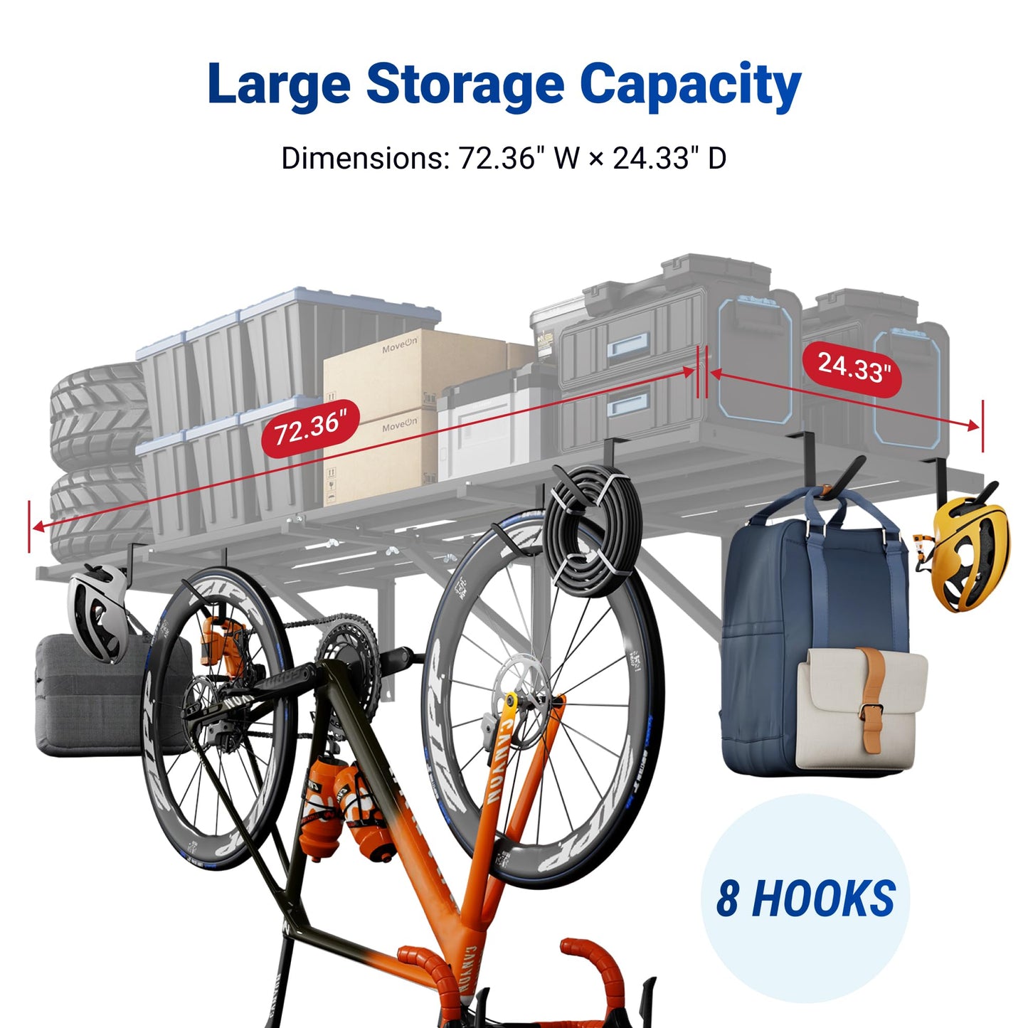 FLEXIMOUNTS 2-Pack 2x6ft Heavy Duty Garage Wall Shelving, 1200lbs Capacity, Garage Shelving Wall Mounted with 8 Hooks, Storage for Power Tools, Garden Supplies, Storage Bins, Lite Series