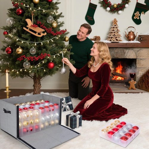 BALEINE Christmas Ornament Storage Box - Premium Container for 128 Holiday Ornaments | Green, Durable Design