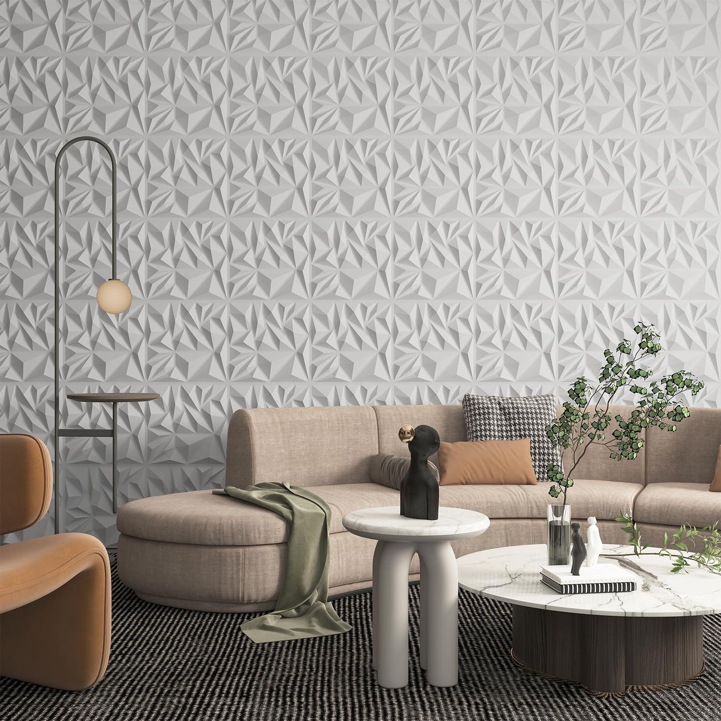Art3d 33-Pack 3D Wall Panels for Interior Wall Decor, Modern Diamond Textured Accent Wall Paneling for Gaming Living Room TV Wall Background, 12 x 12 inch White, A10342
