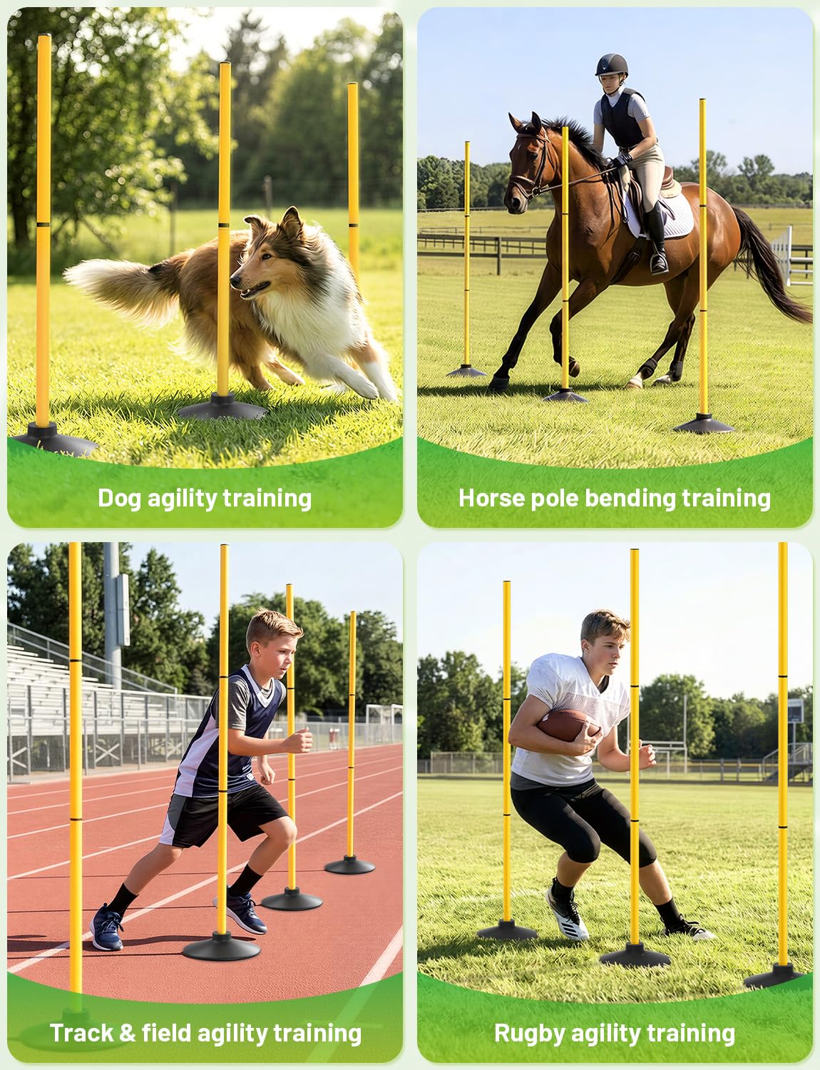 GHB Rubber Base 6 Pack Compatible Agility Poles Sports Soccer Training Extention,Detachable Speed Training Equipment Football Accessories