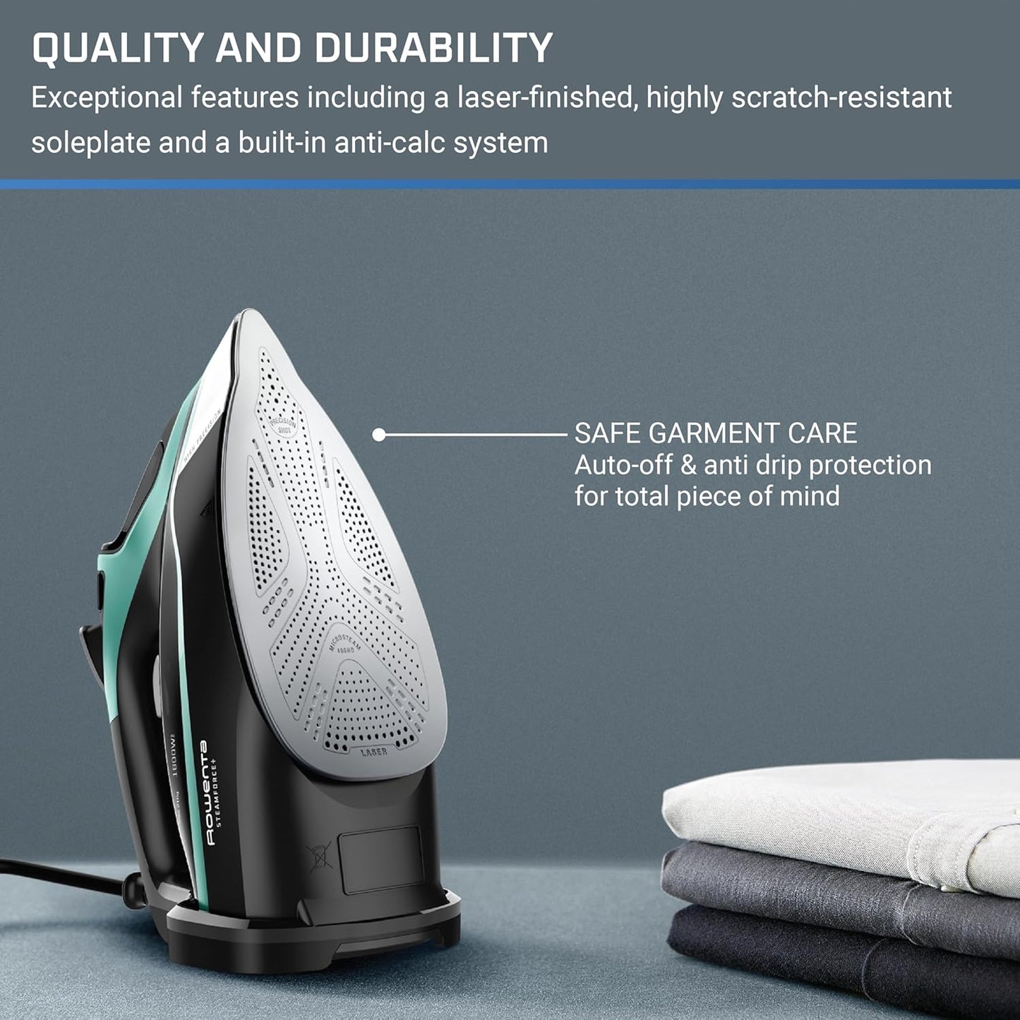 Rowenta Steam Force Iron - Stainless Steel Soleplate, 1800 Watts, Anti-Drip, 400 Microsteam Holes, Precision Tip