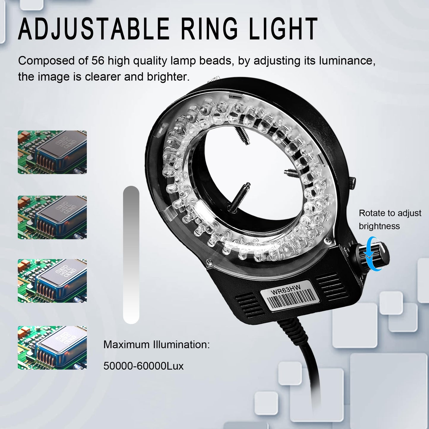 NICE-POWER Digital Microscope with Metal Base, 13MP 1080P HDMI VGA Industrial Microscope Magnifier, 130X Zoom C-Mount HD Lens, LED Ring Light, Soldering Electronic Repair Bench Microscopes