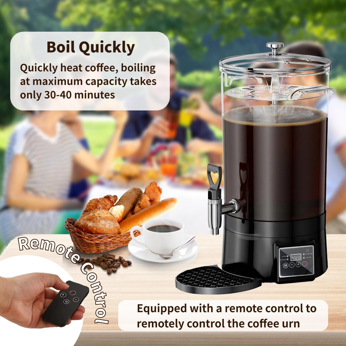 GKFF Commercial Coffee Urn Hot Beverage Dispenser Coffee Maker, Food-grade Plastic 26 L 170 Cups, Hot Chocolate Machine, Electric Percolator for Catering Hot Water for Hot Cocoa, Drink, Tea, Juice