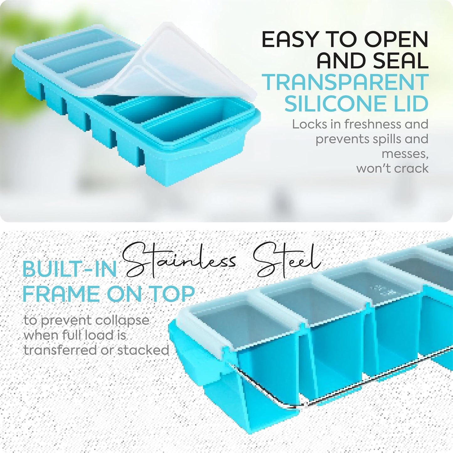 Silicone Freezer Tray With Lid - Versatile Soup Container Molds for 2-Cup & 1-Cup Portions | Oven & Dishwasher Safe