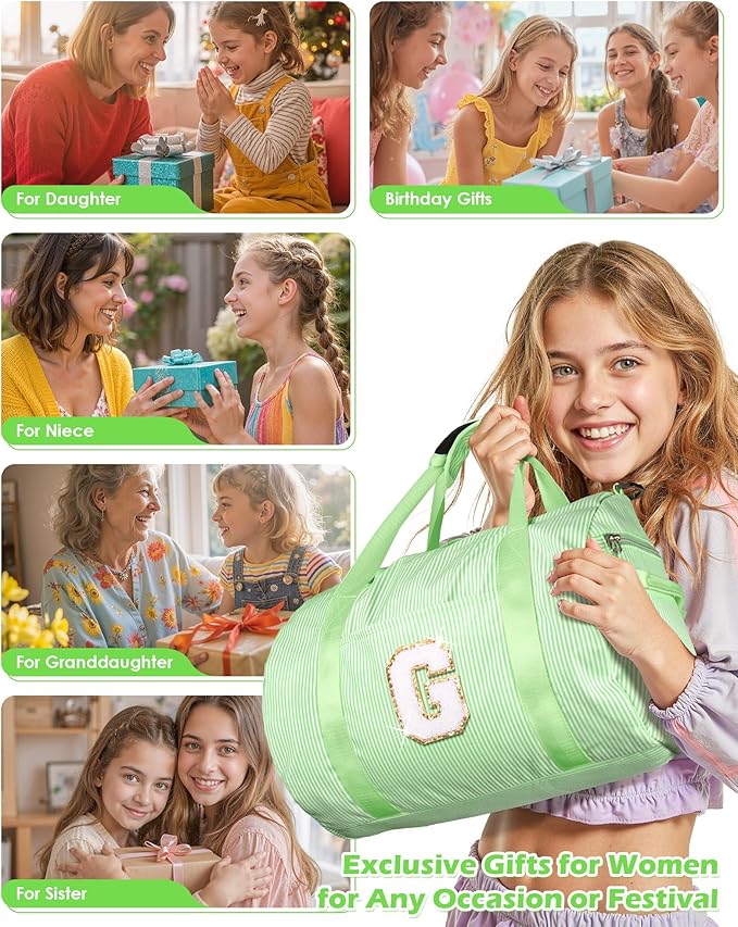 Gifts for 3 4 5 6 7 8 9 10 Year Old Girls, Girl Gym Bag, Kids Monogram Overnight Duffel Bags with Shoe Compartment, Personalized Travel Bag with Makeup Pouch, Trendy Stuff (Letter G)