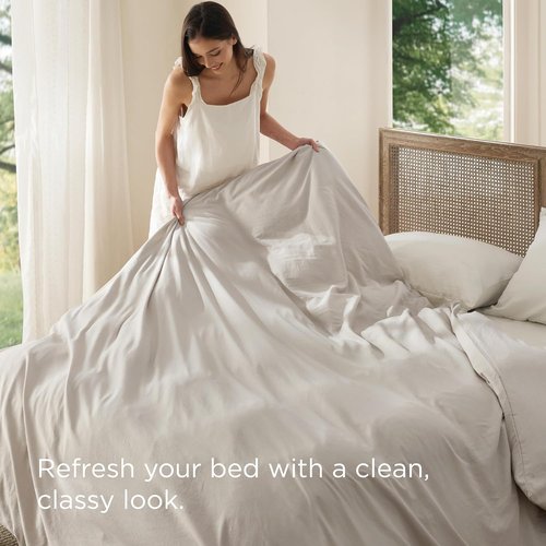 Bedsure Duvet Cover - Extra Soft Prewashed Cotton-Like Polyester | Queen Size 90x90 Inches, Linen