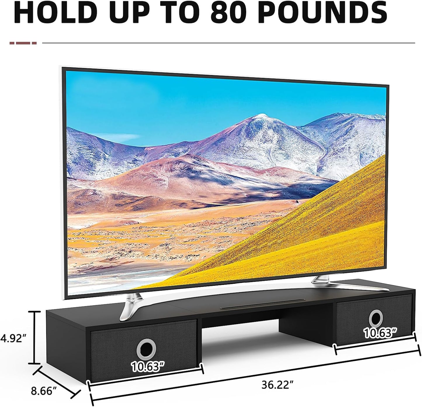2 2 YAOHUOO Dual Monitor Stand with LED Light Drawers, Computer Monitor Riser for Monitors, Large Desktop Organzier