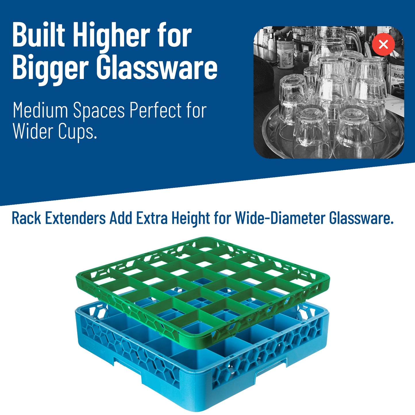 Carlisle FoodService Products OptiClean 25 Compartment Divided Glass Rack Extender for Commercial Dishwashers – Height Extender for Stemware, 3.54" x 3.54" Compartments, Green, (Pack of 6)