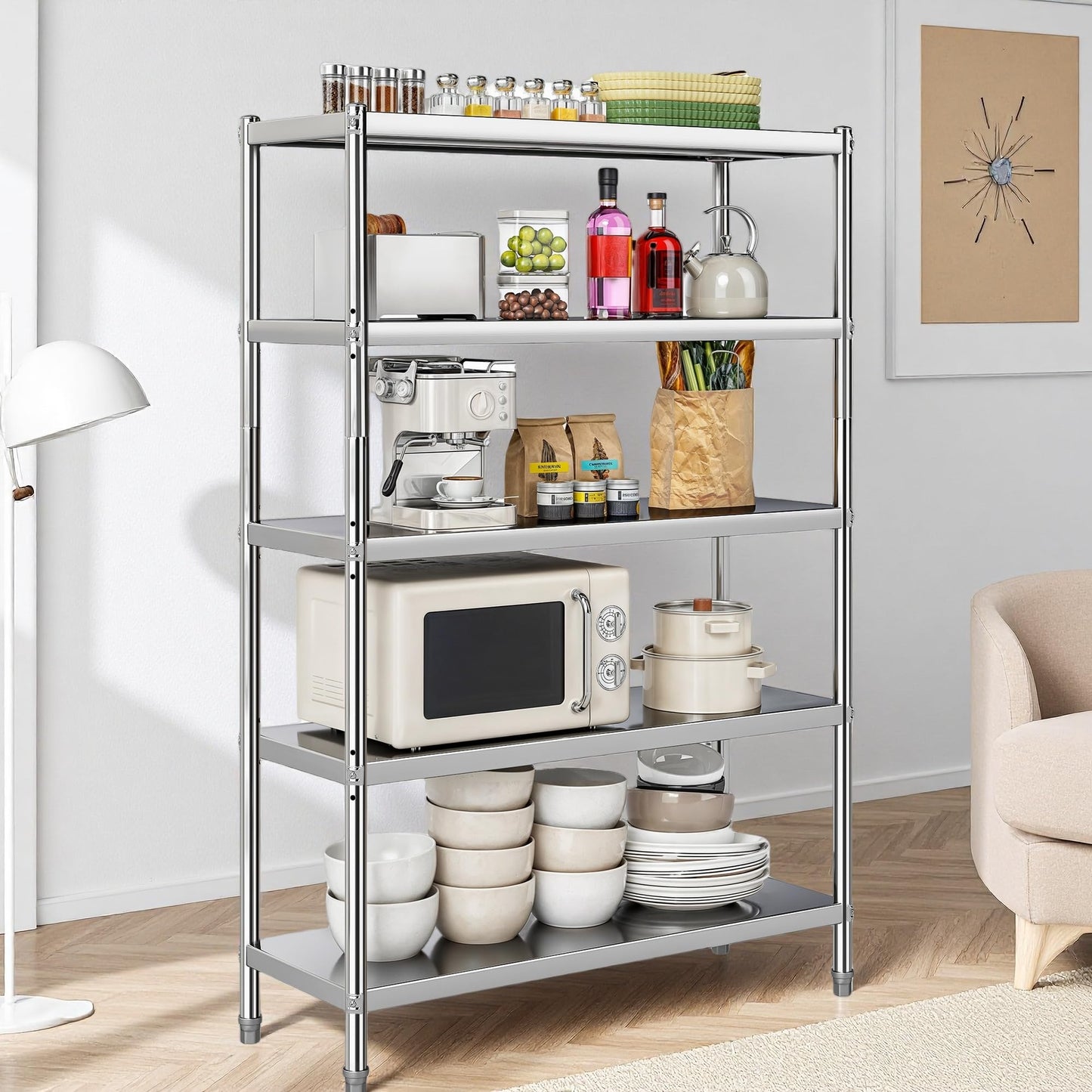 YITAHOME 5 Tier Stainless Steel Shelves 48x18x72in, NSF Metal Adjustable Shelves Unit for Kitchen, Commercial Office, Garage, Warehouse Storage, 330lb Capacity per Shelf