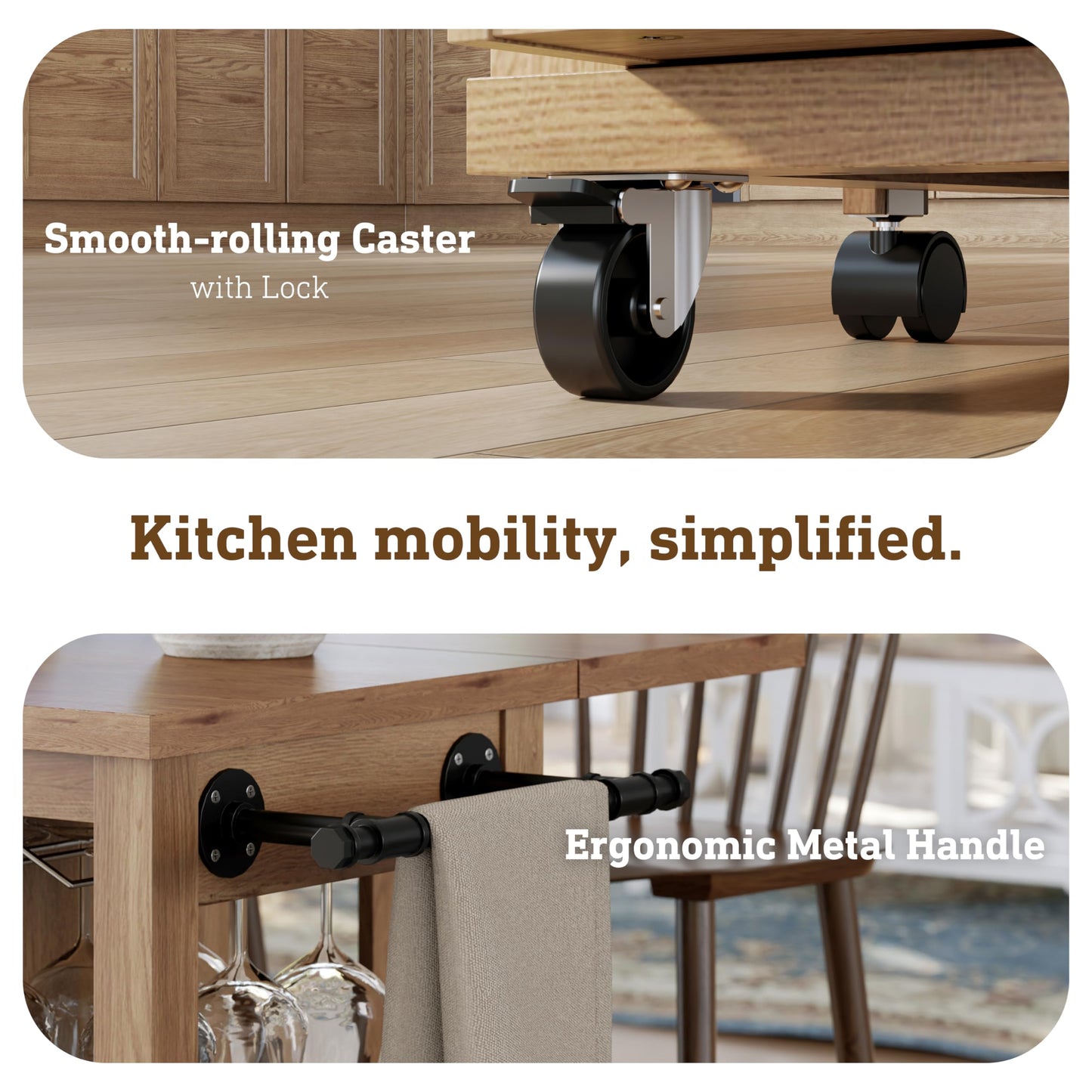 Kitchen Island with Storage & Charging Station, Rolling Kitchen Island Table on Wheels with Drop Leaf & 2 Drawers, Mobile Island Cart with Pull-Out Shelf, Spice Rack, for Dining Room (Natural)