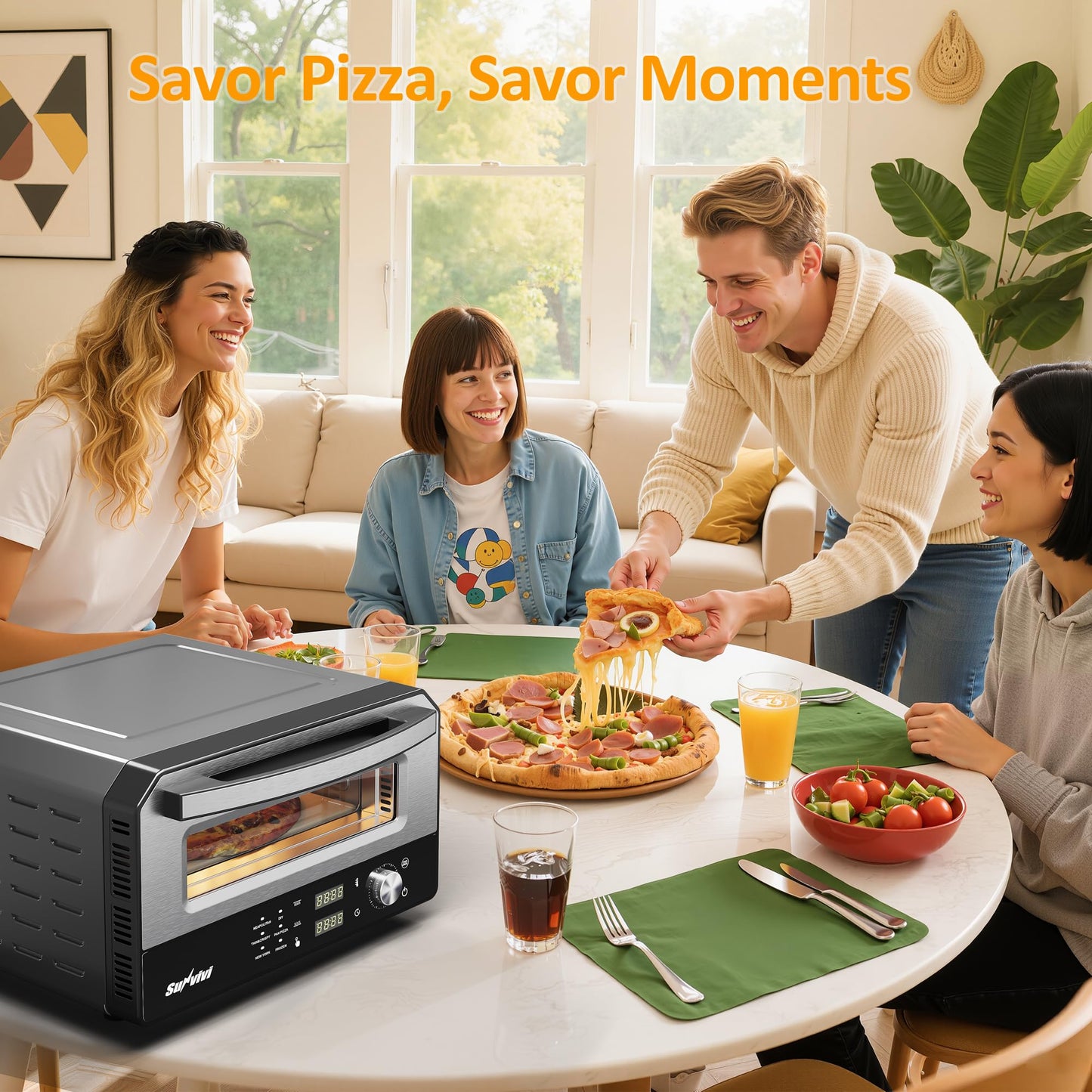 Sunvivi Electric Indoor Pizza Oven: Countertop Pizza Maker with 6 Presets, Heats up to 750℉, 12" Portable Pizza Cooker Warmer with Control Knob, Pizza Stone, Pizza Peel, Pie Maker for Home, Camping