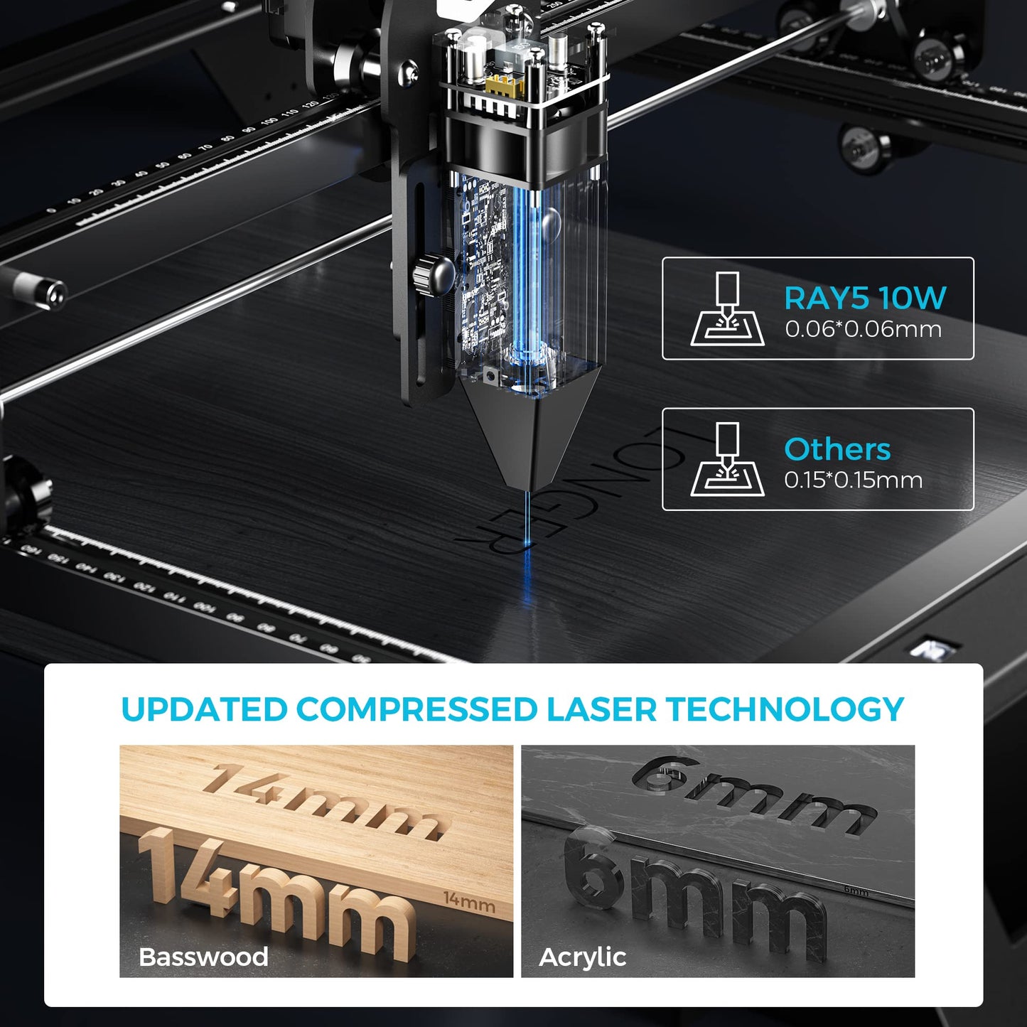 Longer RAY5 10000mW Laser Engraver & Rotary Roller & Air Assist Kit with Air Pump ，Laser Class 4