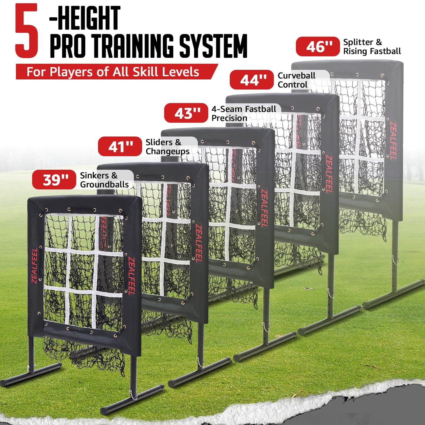 ZEALFEEL Baseball Pitching Net, 9 Hole Pitching Target Net with Strike Zone, 5 Height Adjustable Throwing Trainer, Heavy Duty Baseball Softball Net with Carry Bag for Solo Practice