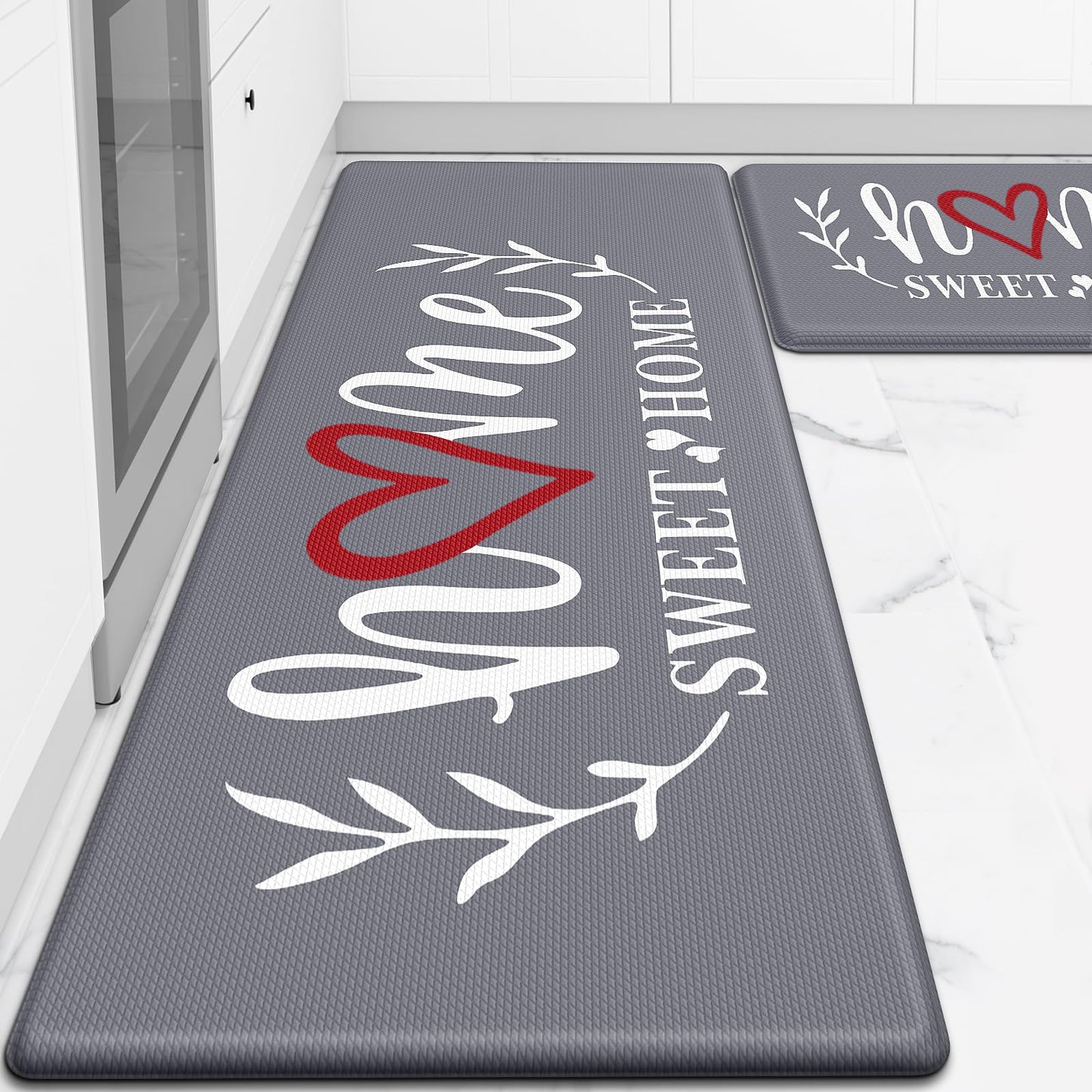 HappyTrends Kitchen Mat for Floor, 2PCS Cushioned Anti-Fatigue Kitchen Rugs, Waterproof Non-Slip Standing Mats and Rugs Set for Kitchen, Office, Laundry, Grey, 17.3"×30"+17.3"×47"