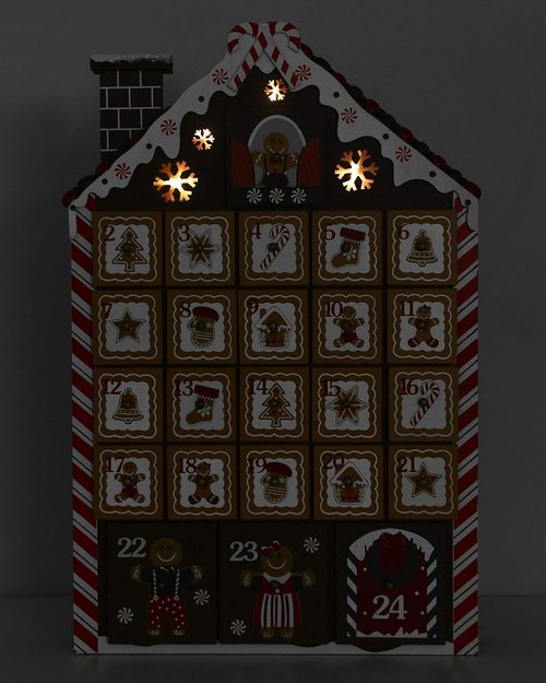 BRUBAKER Reusable Wooden Advent Calendar - Gingerbread House with LED Lights | DIY Christmas Decor 10.31 x 17.72 x 2.17 Inches