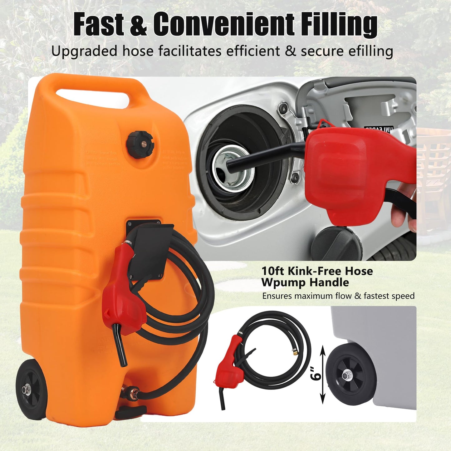 Garvee 15 gal Gas Caddy, 57L Portable Fuel Tank and Fuel Transfer Pump with 10-Foot Hose for Lawn Mower, Farm, Marine, and Home Use