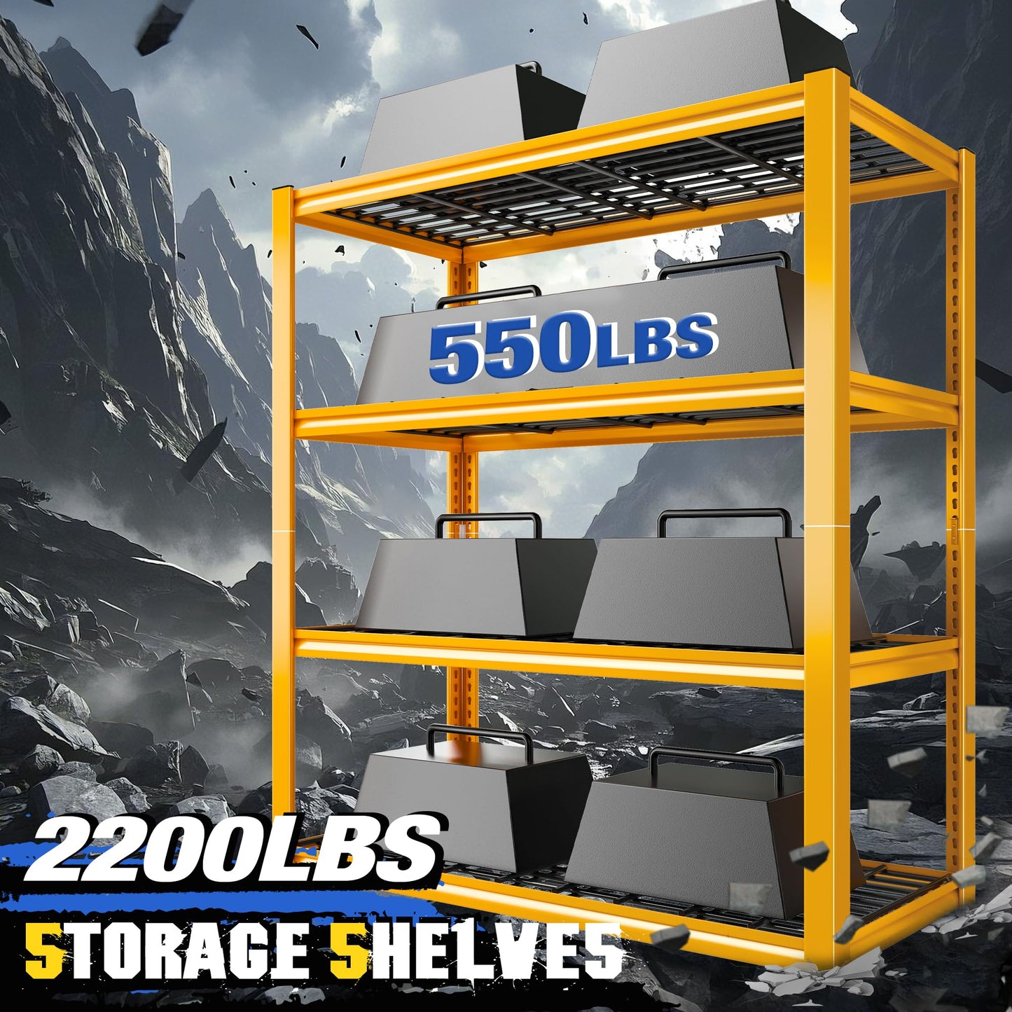 REIBII Garage Shelving Suitable for Garage Aesthetic‌, 40" W x 19.7" D x 59.9" H Heavy Duty Metal Shelving Load 2200LBS, Adjustable 4-Tier Storage Shelves for Garage Warehouse Basement Pantry, Orange