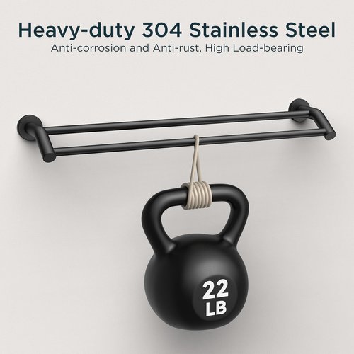 FORIOUS 24-Inch Double Towel Bar - Heavy Duty SUS304 Stainless Steel | Space-Saving Matte Black Design