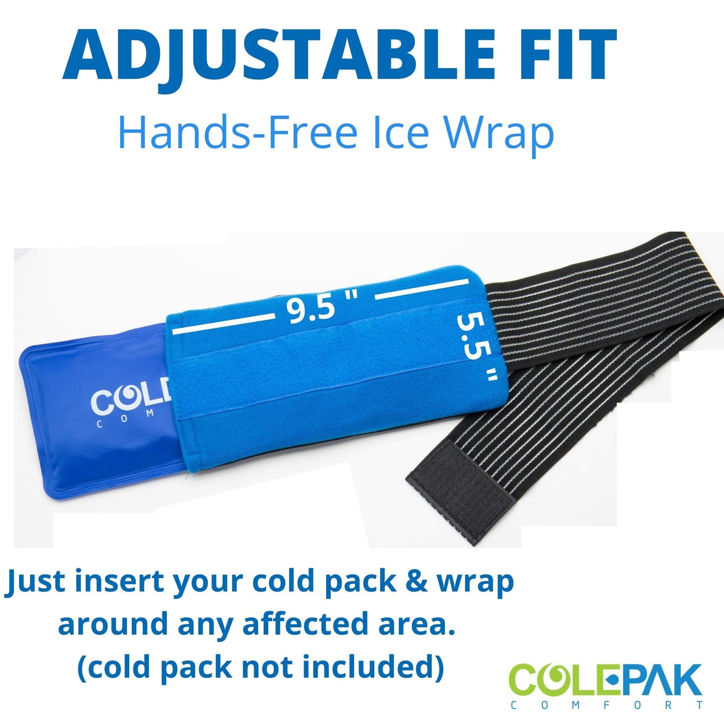 ColePak Comfort Ice Pack Sleeve - 5.5" x 9.5" Pouch Holder with Wide Elastic Strap (Ice Pack Not Included) Blue