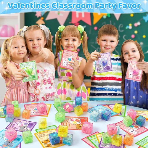 Class Valentines Day Gifts for Kids, 24 Pack Valentine Cards for Kids School with Ice Stress Cube, Squeeze Toy for Classroom Valentines Day Gifts Exchange, Valentine Party Favors Prize for Boys Girls