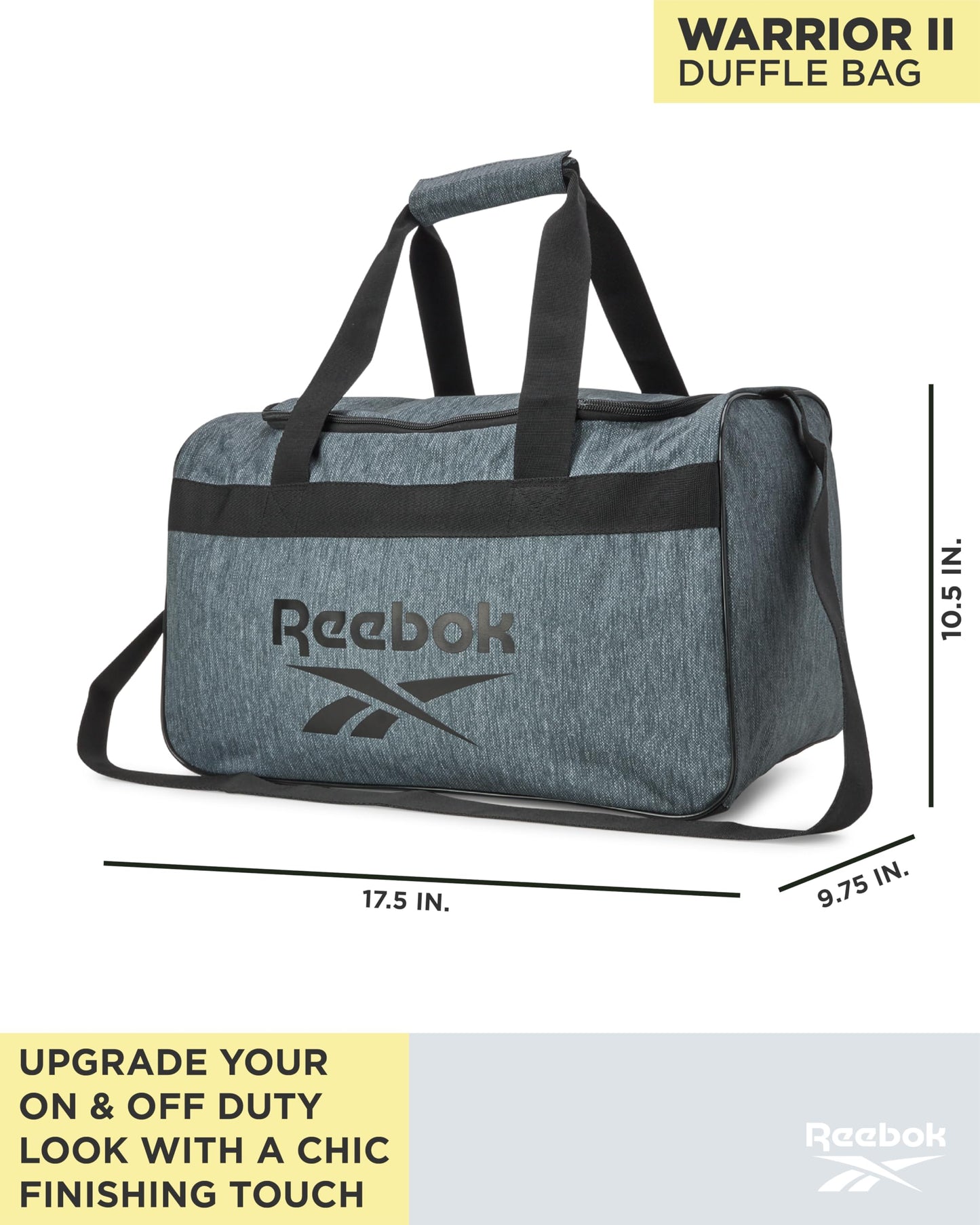 Reebok Duffle Bag - Carry On Gym Bag for Workout With Adjustable Shoulder Strap - Compact Travel Bags for Women and Men, Size One Size, Warrior II Light Grey