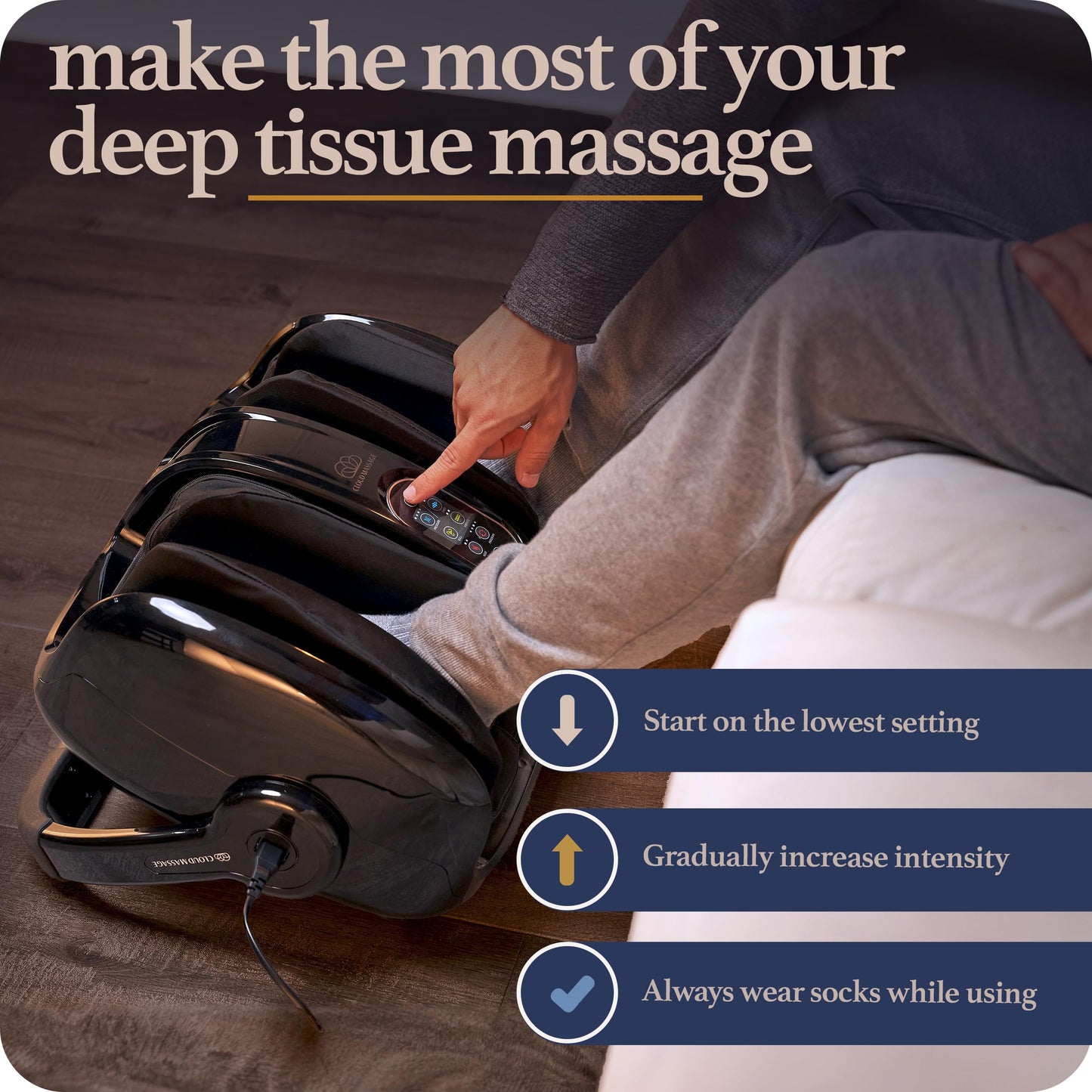 Cloud Massage Shiatsu Foot Massager with Heat - Deep Kneading & Compression, Adjustable Intensity, Multi-Mode Leg and Foot Massager with Remote Control, Anti-Slip Base - Standard Size, Black