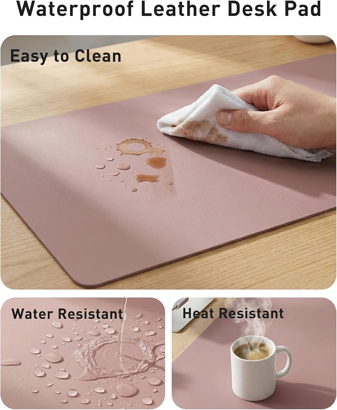 Aothia Faux Leather Desk Mat - Large Mouse Pad, Non-Slip PU Leather Blotter, Waterproof Writing Surface for Office and Home (Dark Pink, 63" x 17")