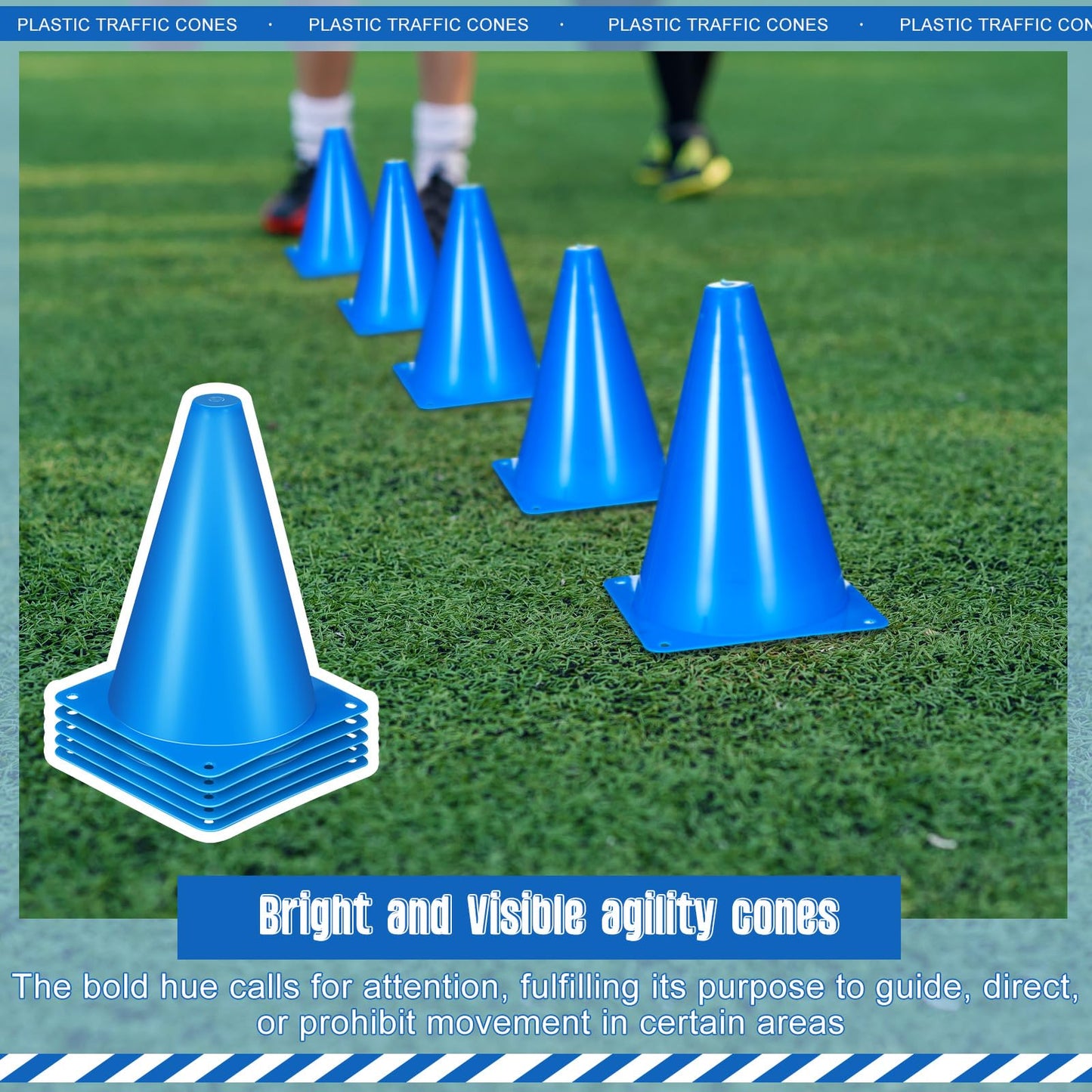 Syhood 30 Pack 7 Inch Plastic Traffic Cones Sports Training Agility Marker Mini Cones for Soccer, Skating, Football, Basketball, Indoor and Outdoor Games Sports Practice Equipment(Blue)