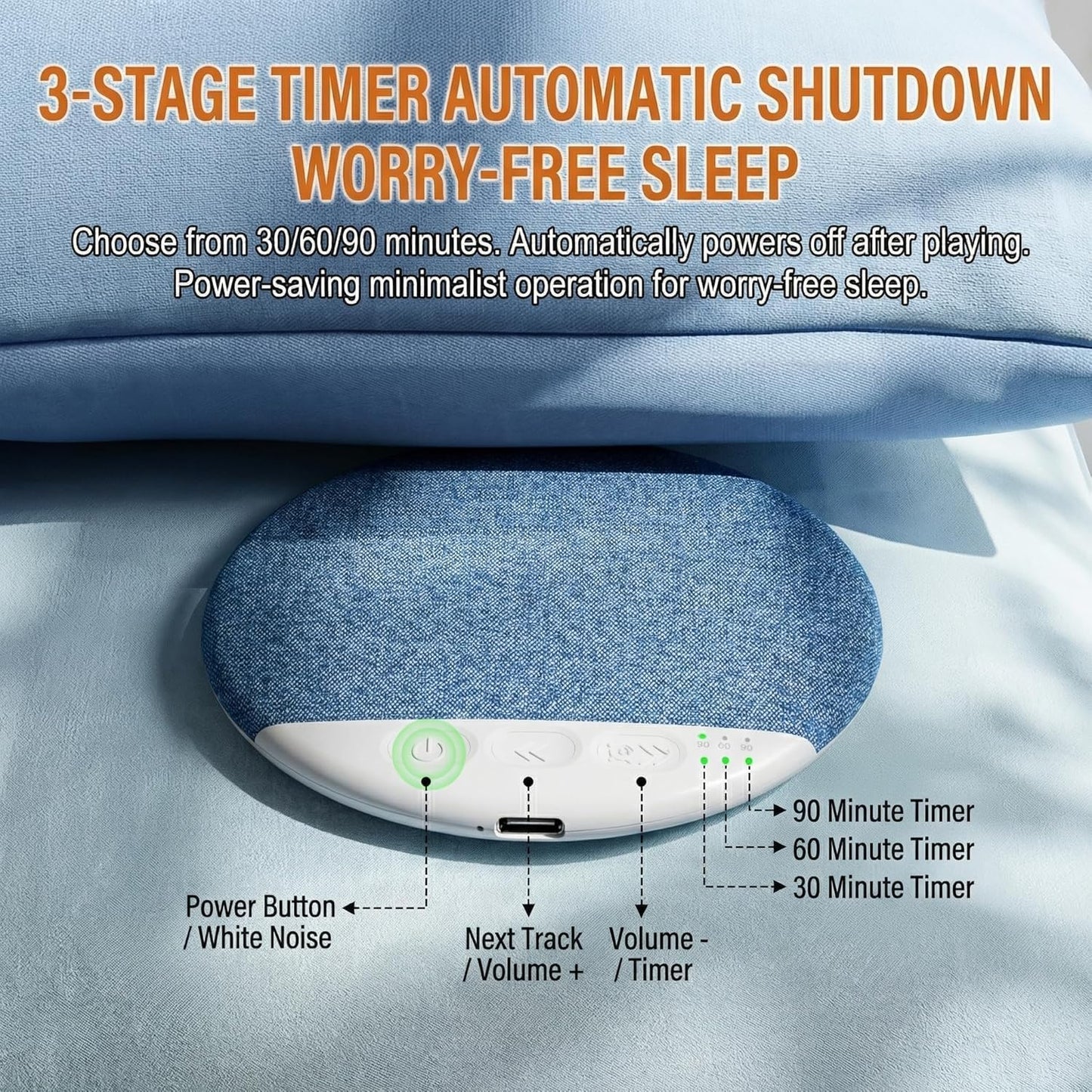 Snugeasy Pillow Speaker Bluetooth for Sleeping, Under Pillow Speaker with White Noise Timer Wireless Mini Bone